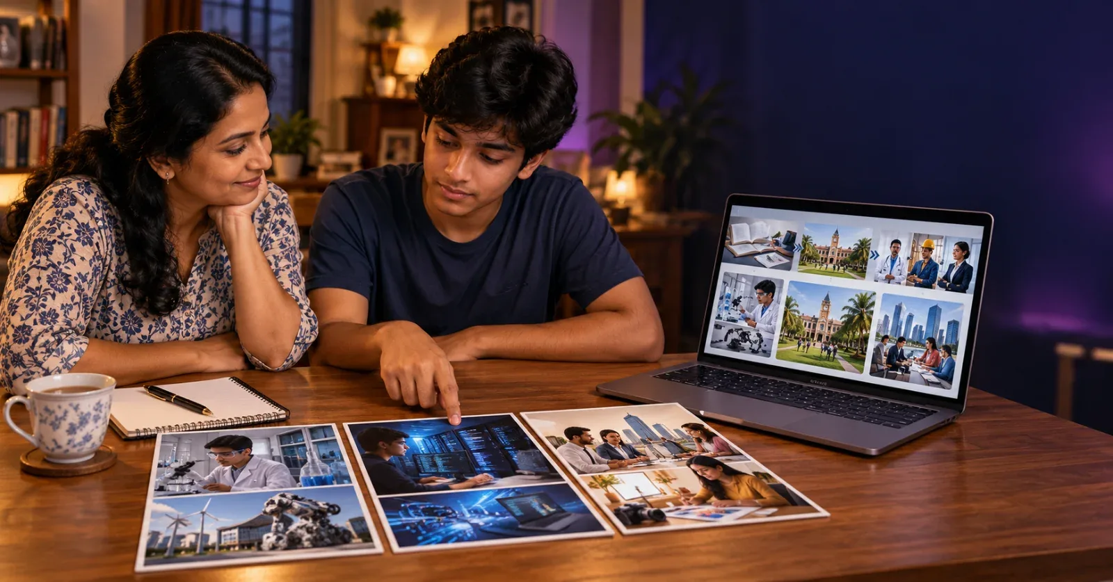 A Sri Lankan parent and teenager compare subject options at home